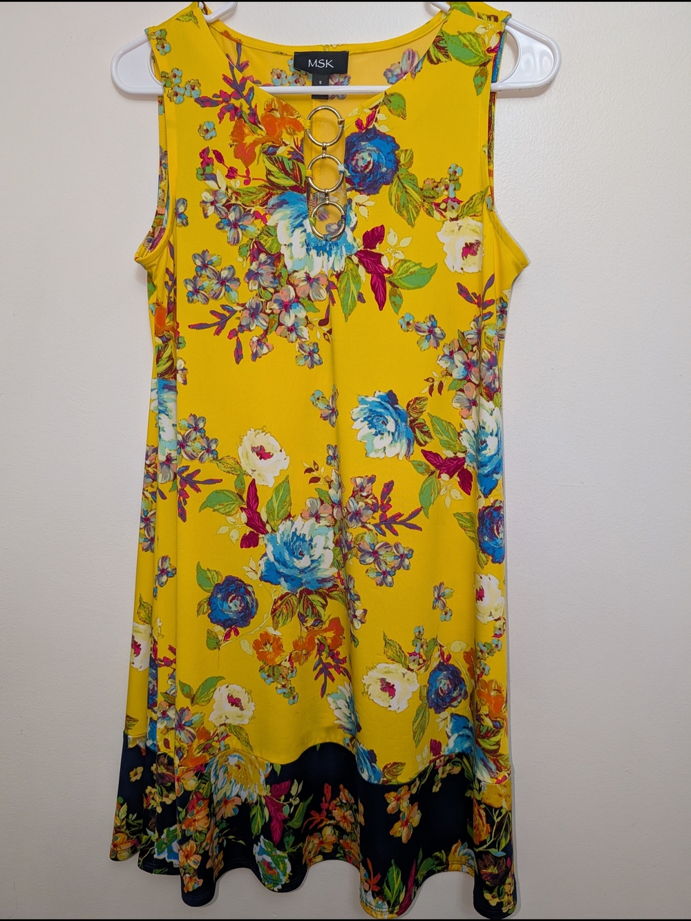 MSK Yellow Floral Sleeveless A-Line Dress Size Small